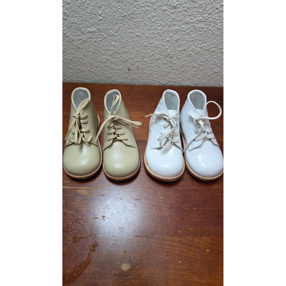 2 Josmo Walker Boots Toddler 7 Tan White Leather Lace Up Hard Sole Shoes Bundle